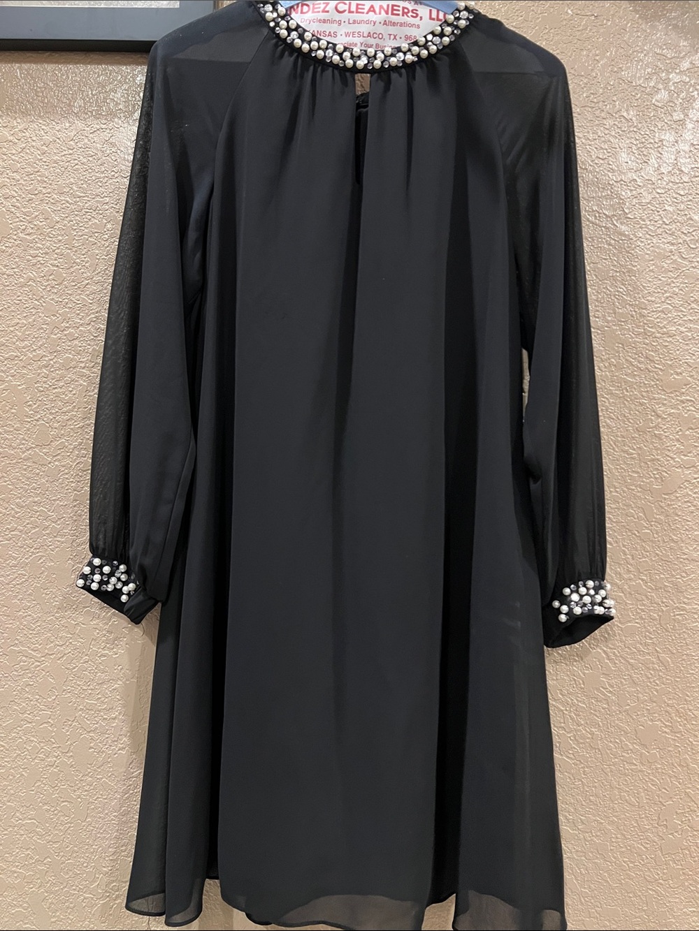 Black Pearl-Trim Formal Dress